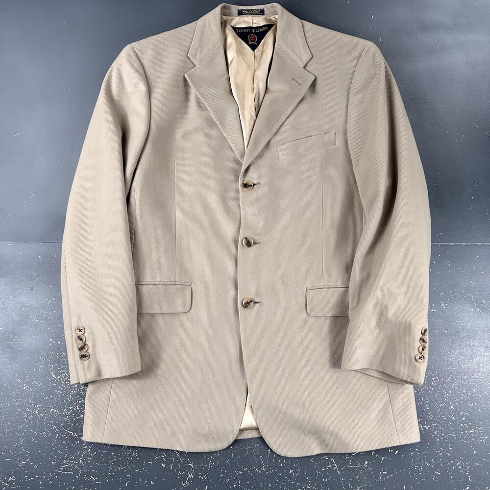 VTG Tommy Hilfiger Blazer Mens 40R Creme Ivory Pinwale Corduroy Soft USA
